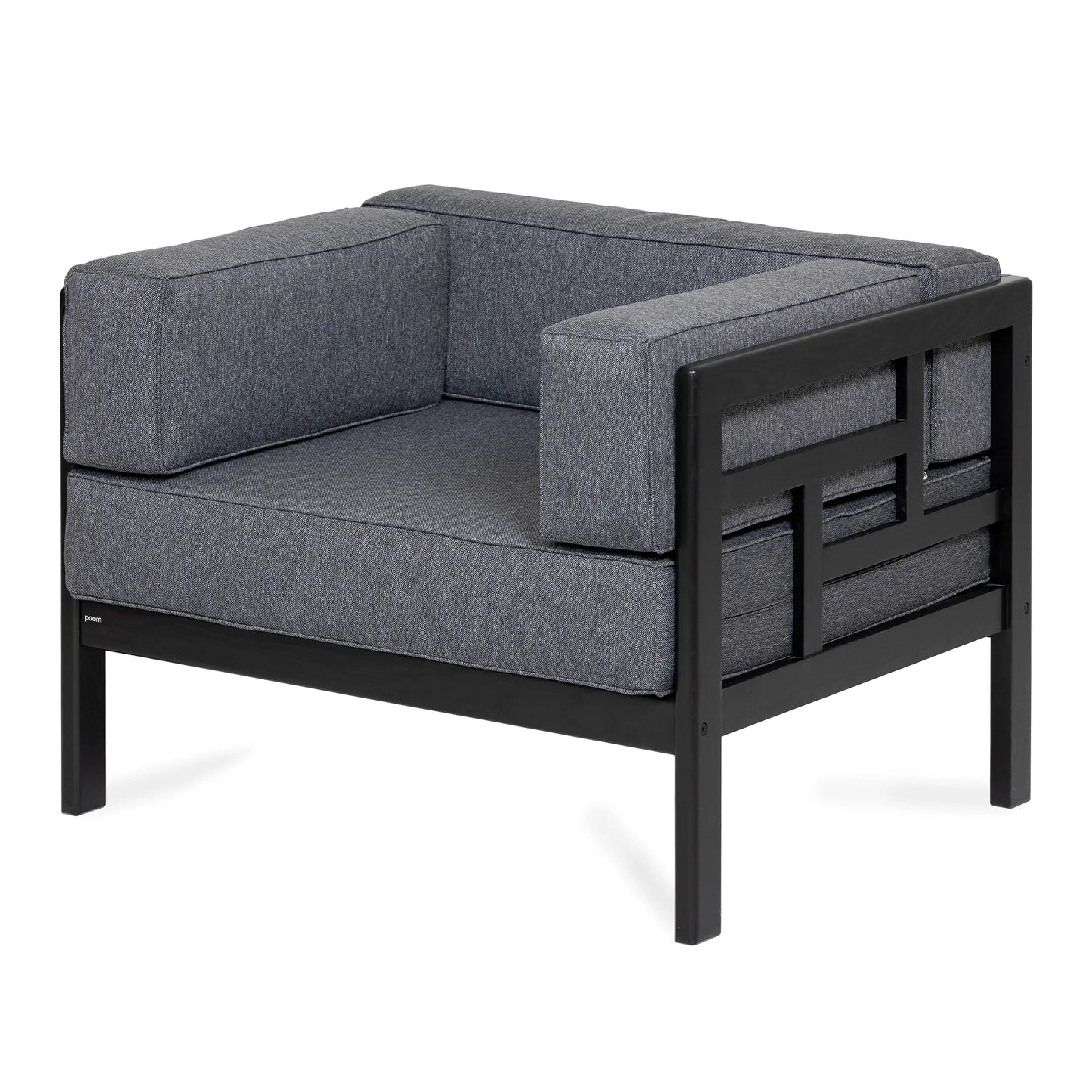 drewniany fotel ogrodowy corinto czarny z ciemnoszarymi poduszkami