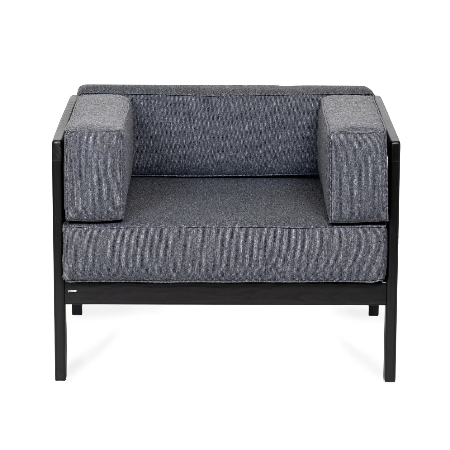 drewniany fotel ogrodowy corinto czarny z ciemnoszarymi poduszkami